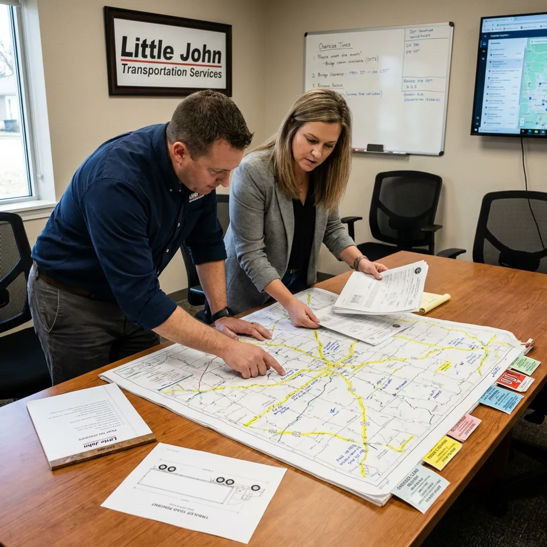 Heavy-haul team planning an oversize trucking route