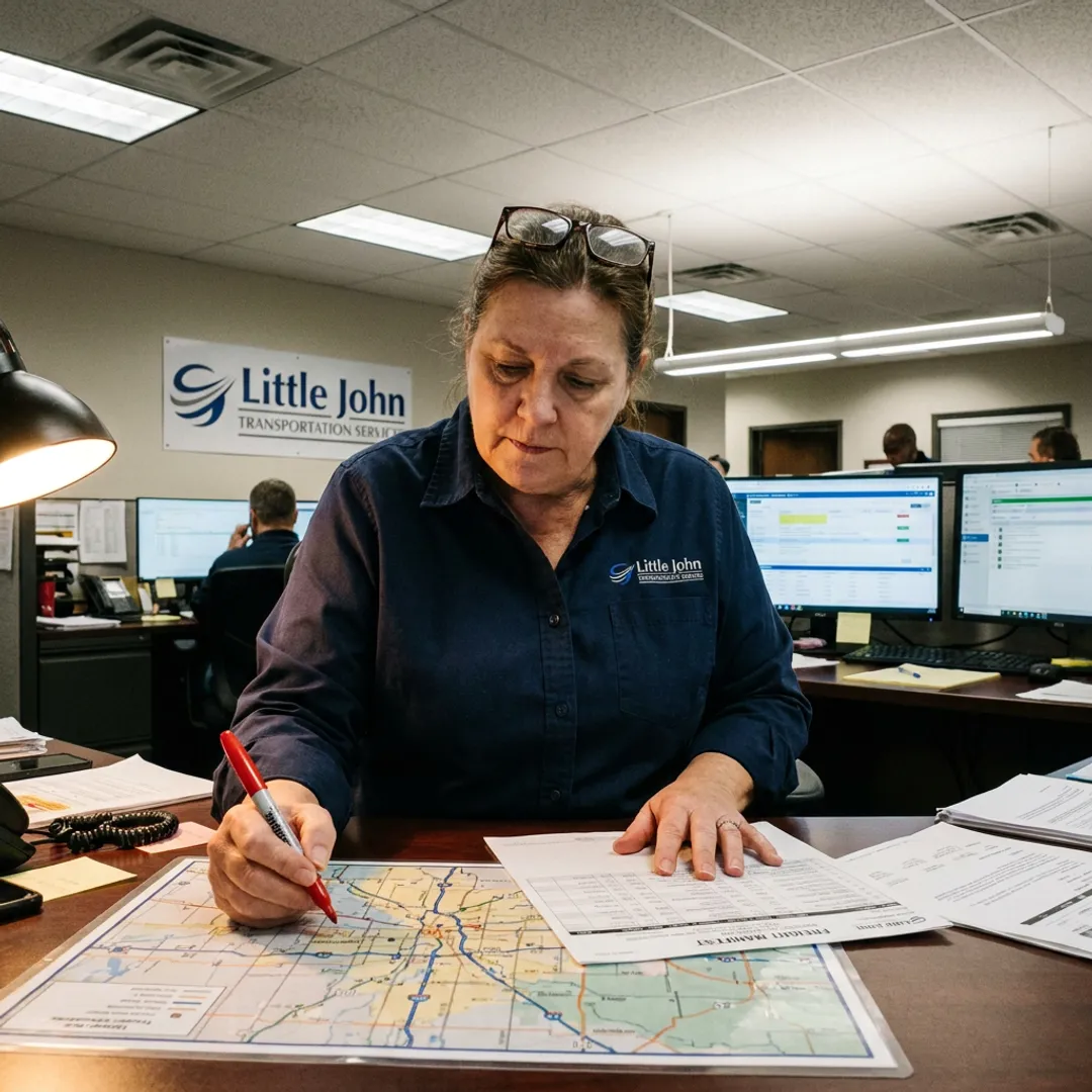 Dispatcher planning a flatbed freight route
