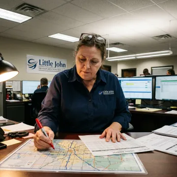 Dispatcher planning a flatbed freight route