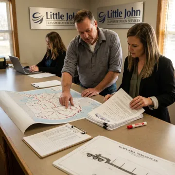 Heavy haul team planning an oversize trucking route
