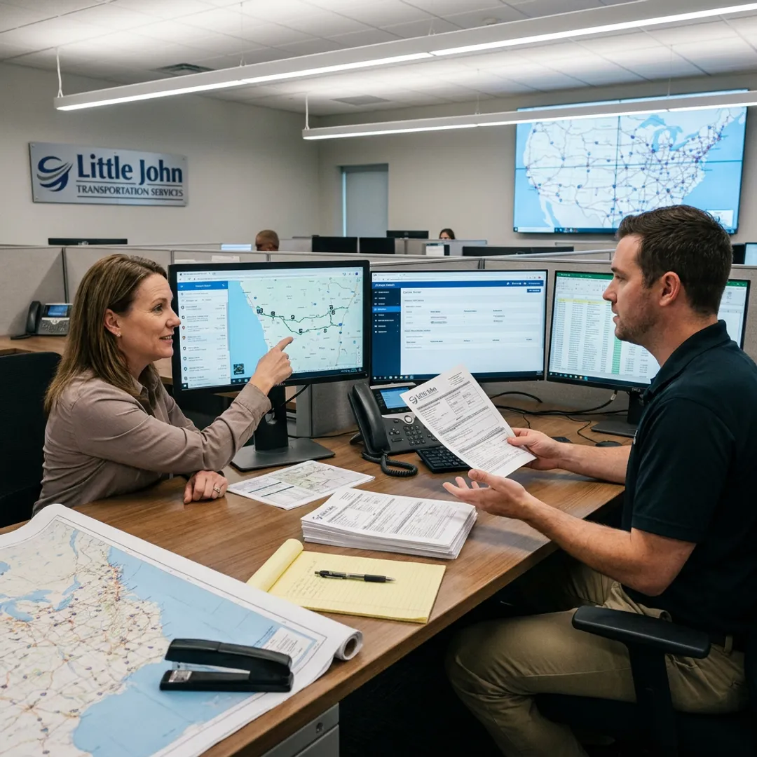 Logistics team coordinating specialized freight transportation