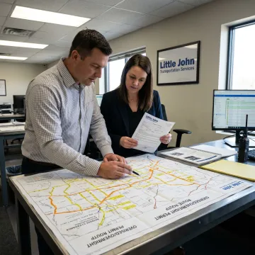 Heavy haul team reviewing route permits