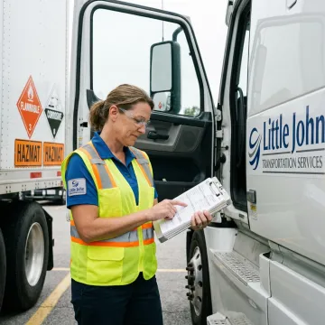 Hazmat freight coordinator reviewing compliance documents