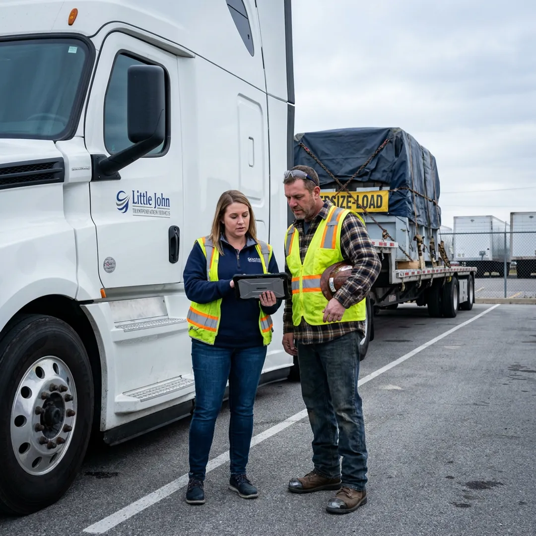 Logistics team coordinating specialized freight shipment