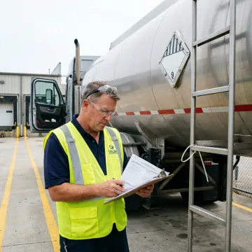 Logistics professional coordinating chemical freight shipment
