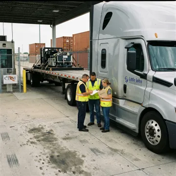 Cross-border freight truck at a North American border facility