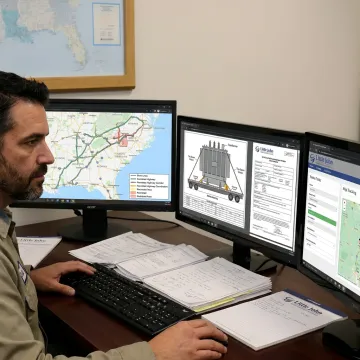 Coordinator planning a flatbed freight shipment