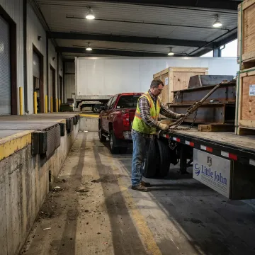 Hot shot driver securing urgent freight on a gooseneck trailer