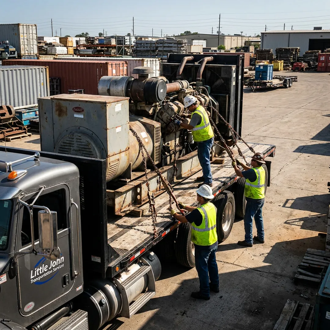 Flatbed trailer being prepared for industrial freight
