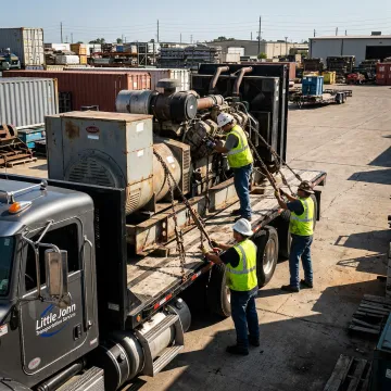 Flatbed trailer being prepared for industrial freight