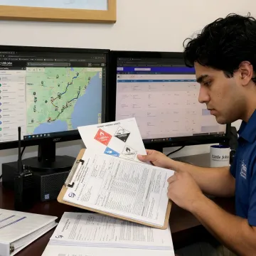 Hazmat freight dispatcher coordinating shipment tracking