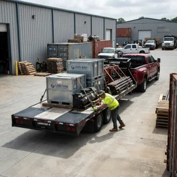 Hot shot driver securing a gooseneck trailer load