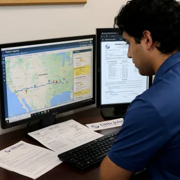 Logistics specialist planning a flatbed shipment
