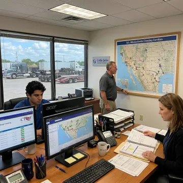 Cross-border freight team coordinating secure carrier shipment