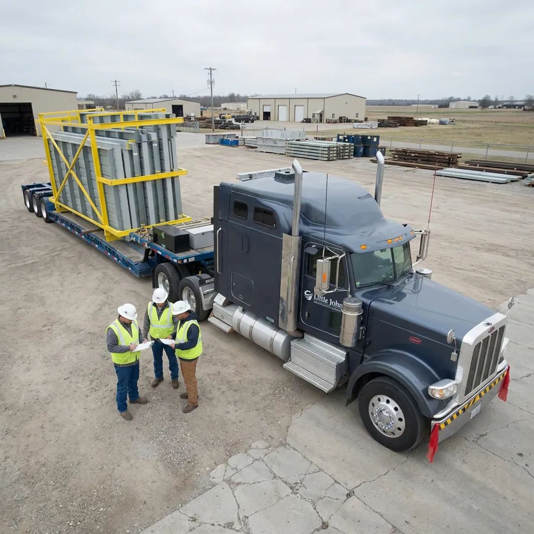 Heavy equipment loading onto specialized trailer