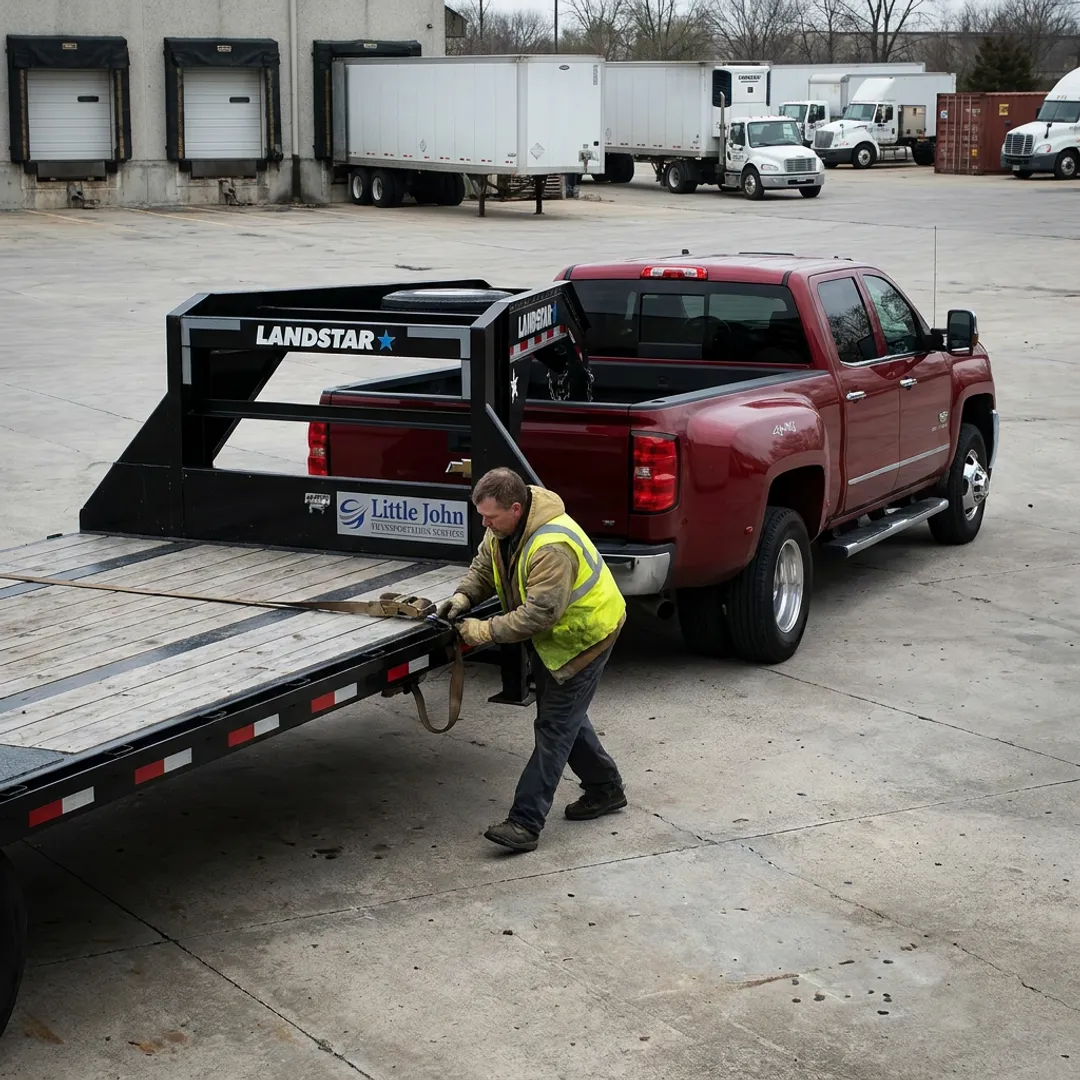 Hot shot truck driver preparing urgent freight delivery