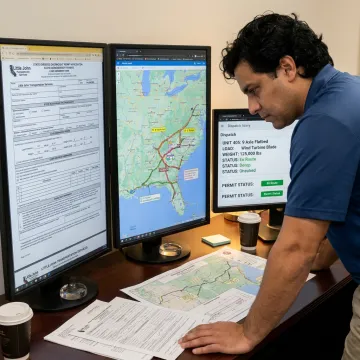 Heavy haul route planning and flatbed dispatch coordination