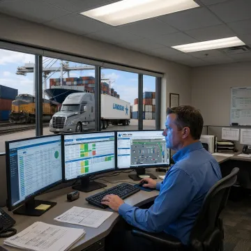 Dispatcher coordinating intermodal container trucking
