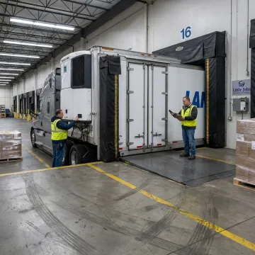 Refrigerated trailer being prepared for pharmaceutical freight