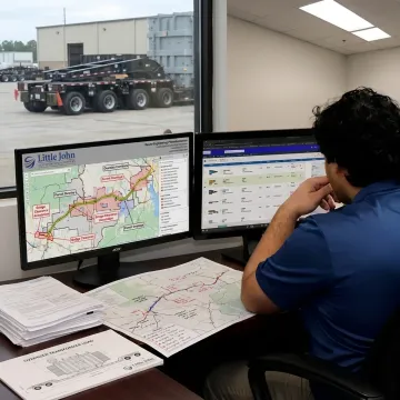 Specialized project cargo trailer being route planned