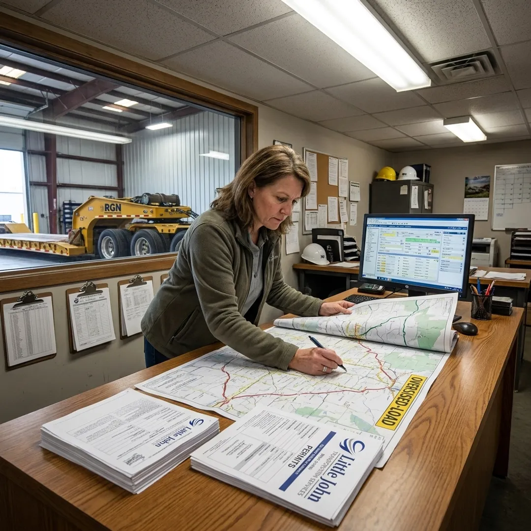 Heavy haul logistics team planning an oversize route