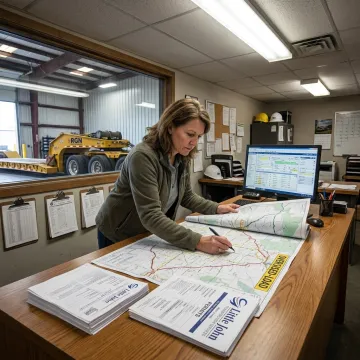 Heavy haul logistics team planning an oversize route
