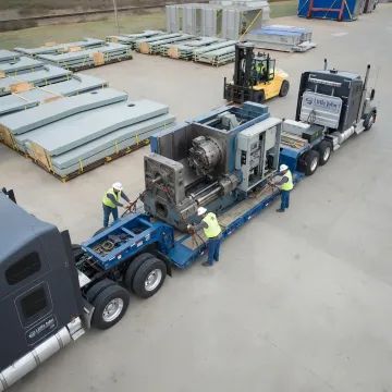 Heavy haul team loading industrial CNC machinery