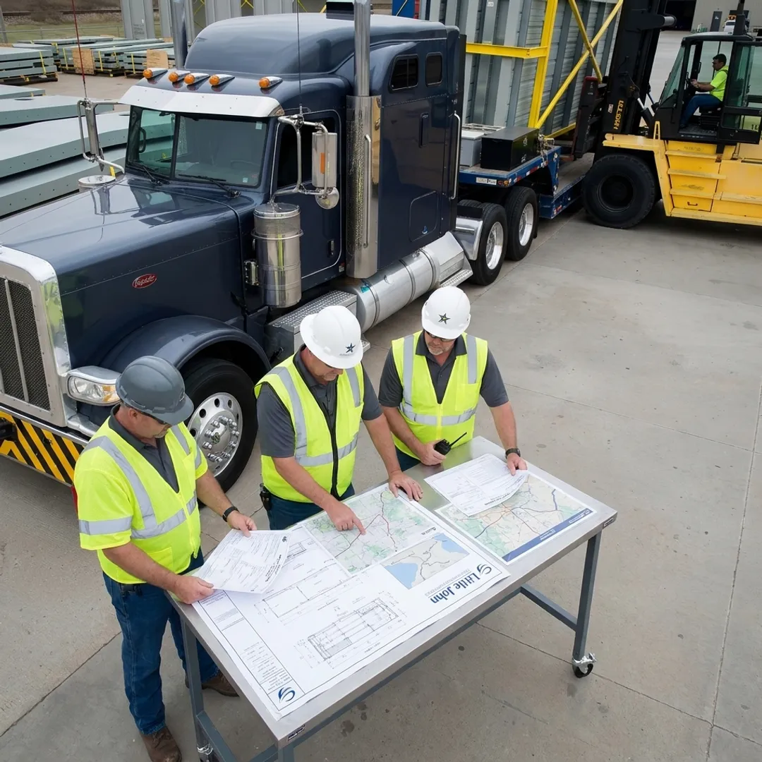 Heavy-haul team planning an oversized load route