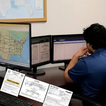 Flatbed trucking dispatcher planning route and load details
