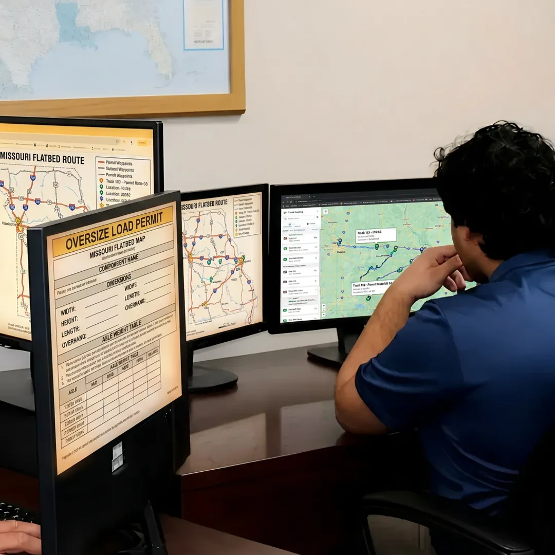 Dispatcher coordinating flatbed freight route planning
