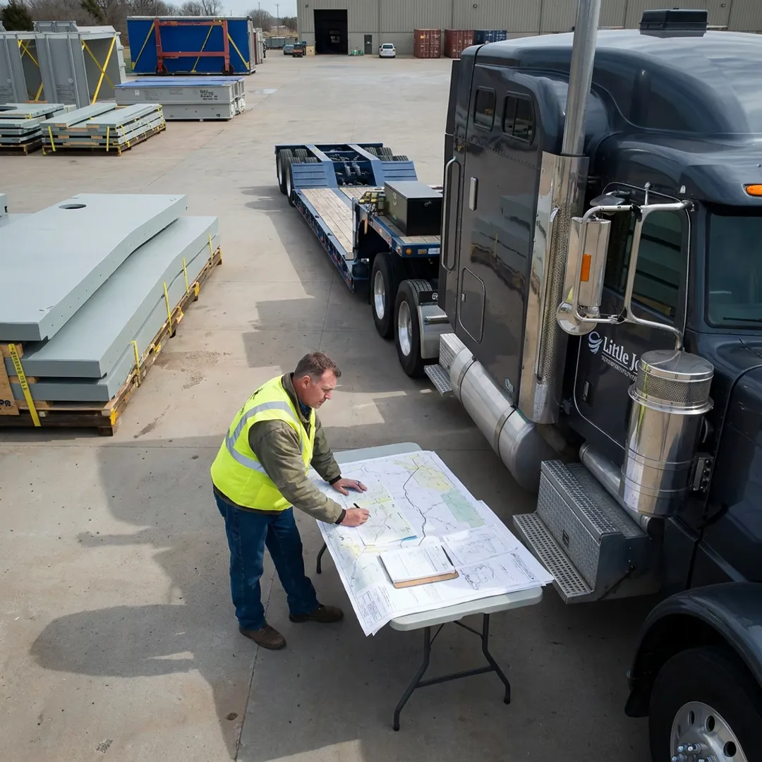Heavy haul route planning and lowboy truck