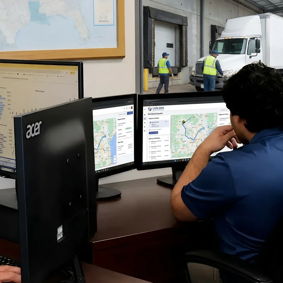 Dispatcher monitoring a white glove freight delivery