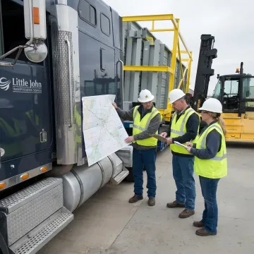 Flatbed logistics team planning an oversized freight route