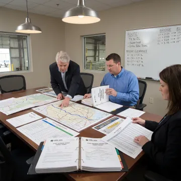 Heavy-haul team planning oversized machinery transport route