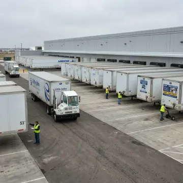 Drop trailers staged at a distribution yard