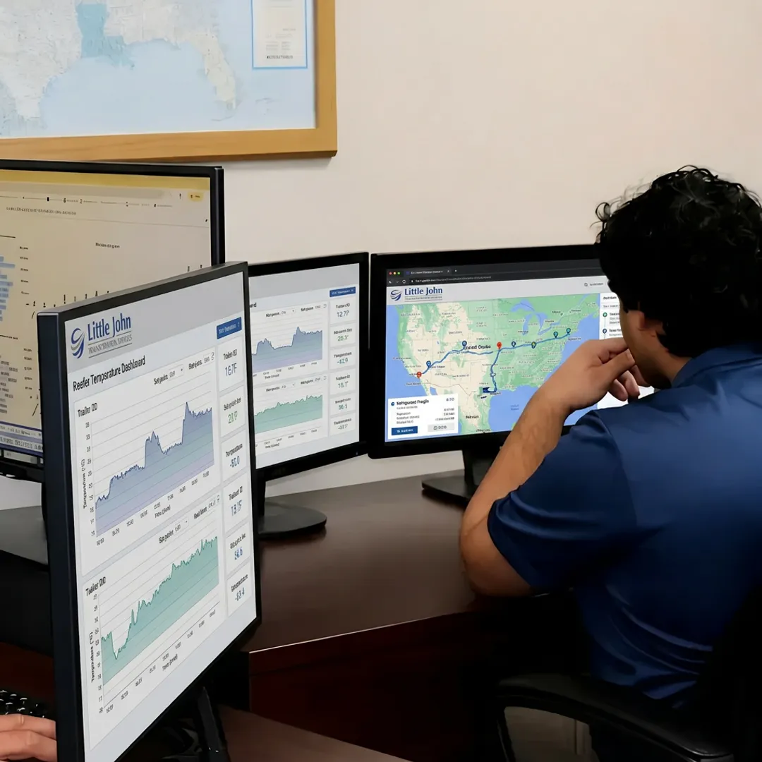 Dispatcher monitoring refrigerated freight shipment