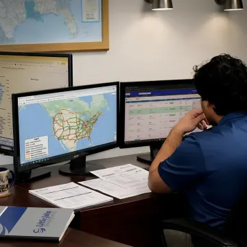 Dispatcher coordinating a flatbed trucking route