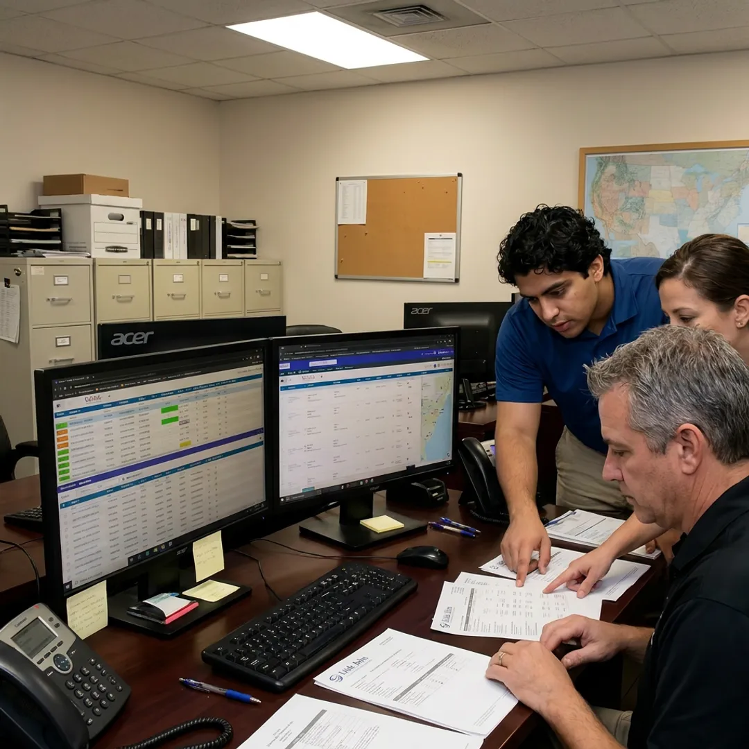 Logistics team reviewing regulated freight documentation
