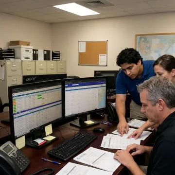 Logistics team reviewing regulated freight documentation