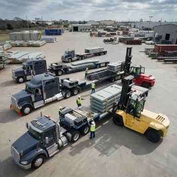 Freight being transloaded between trailers at a logistics yard