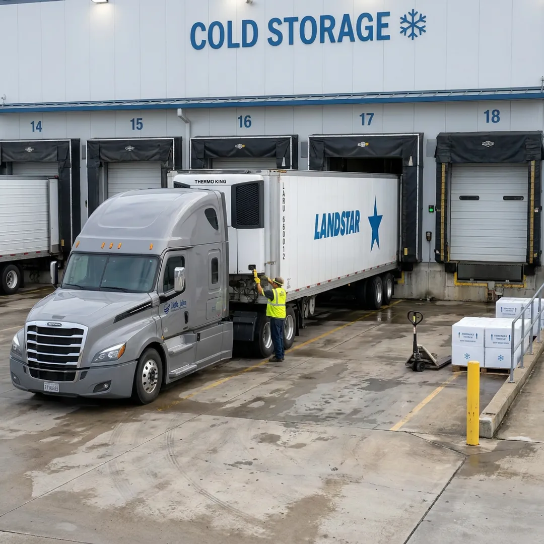 Refrigerated trailer being inspected before loading