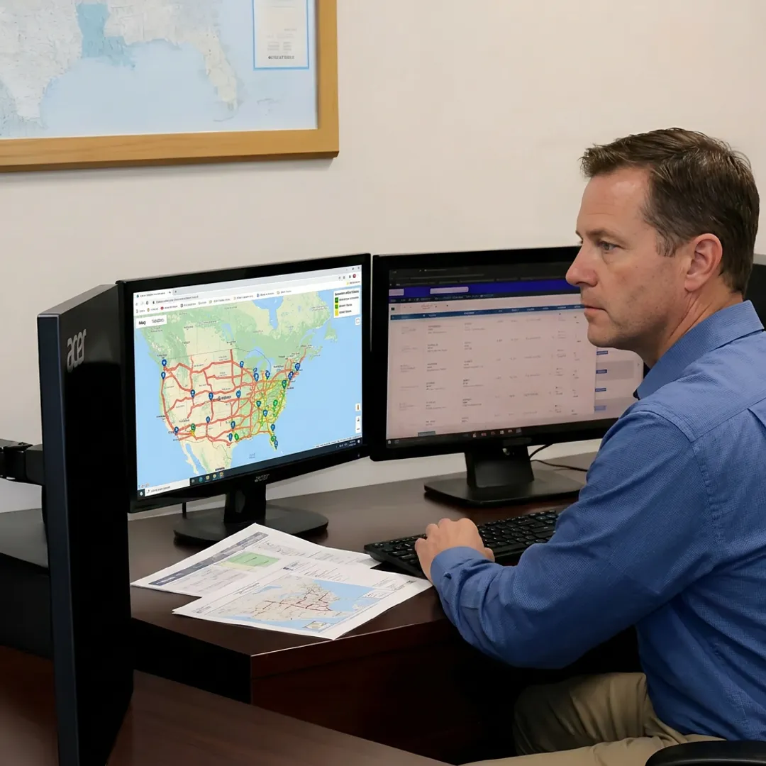 Dispatcher coordinating a flatbed trucking shipment