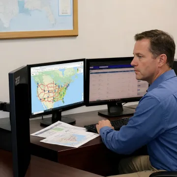 Dispatcher coordinating a flatbed trucking shipment