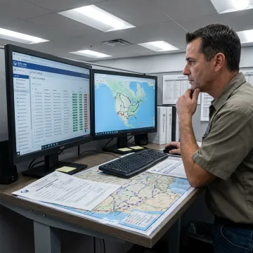 Dispatcher planning a flatbed freight route