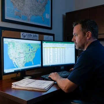 Dispatcher coordinating urgent cargo van freight