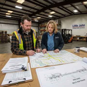 Heavy-haul team planning oversized freight route