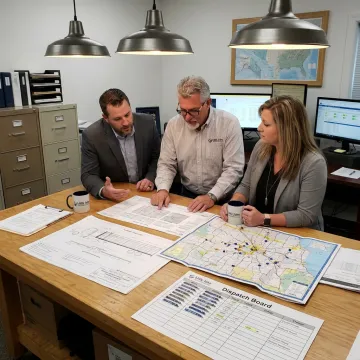 Flatbed freight team planning a truck route