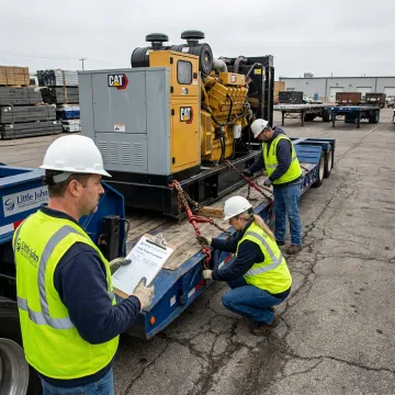 Flatbed truck being inspected before long haul shipment