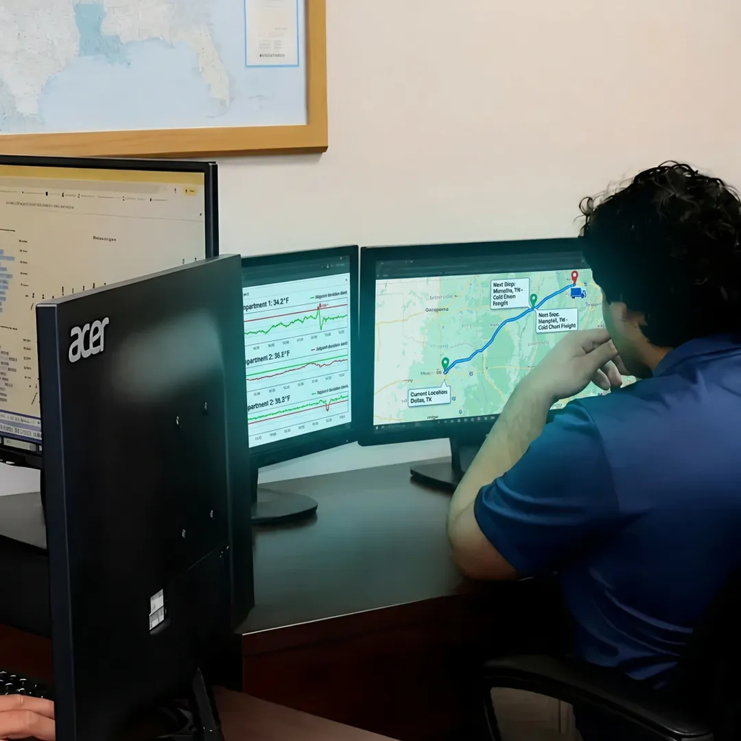 Dispatcher monitoring reefer freight temperature data