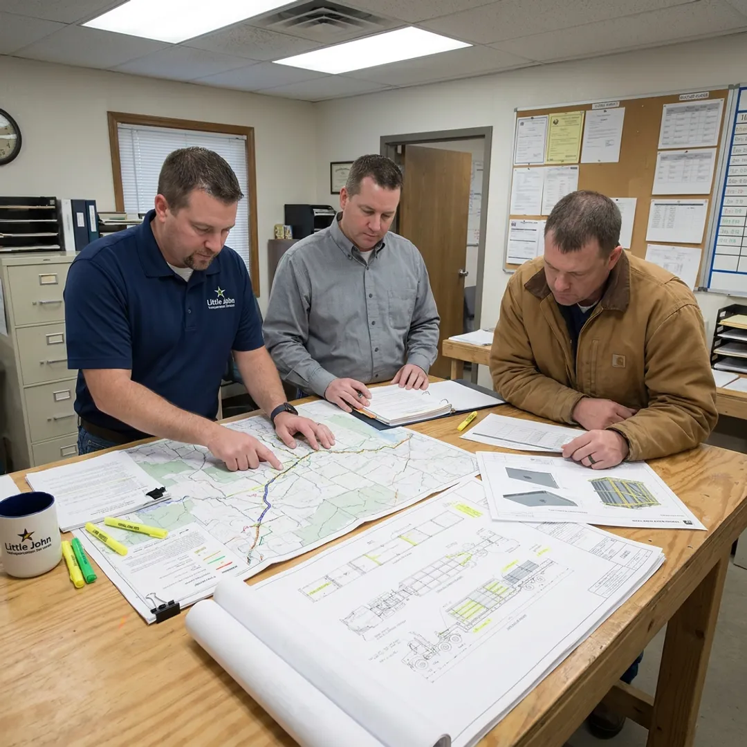Heavy haul dispatcher reviewing route plans